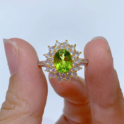 Floral Halo Oval Peridot Ring