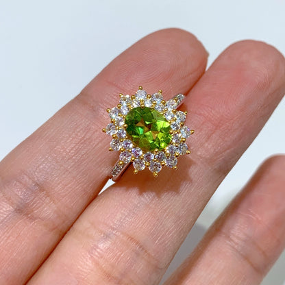 Floral Halo Oval Peridot Ring
