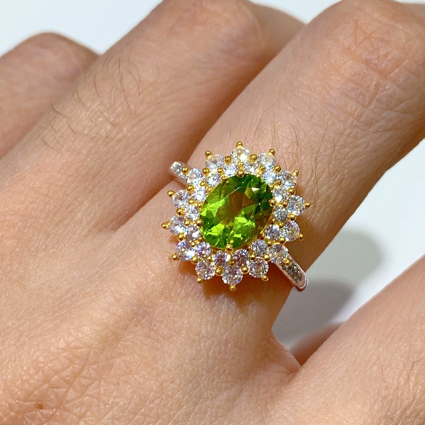 Floral Halo Oval Peridot Ring
