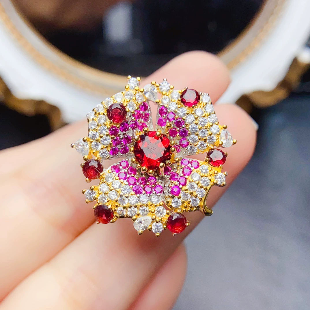 Burst Blossom Garnet Ring