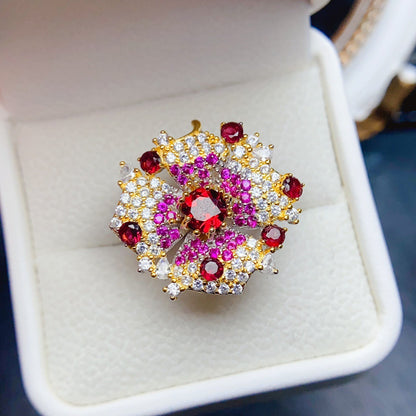 Burst Blossom Garnet Ring