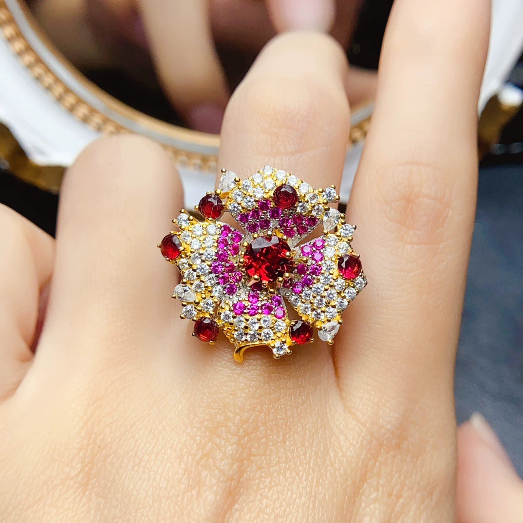 Burst Blossom Garnet Ring