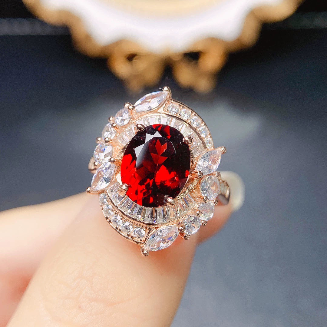 Bold Halo Statemetn Garnet Ring