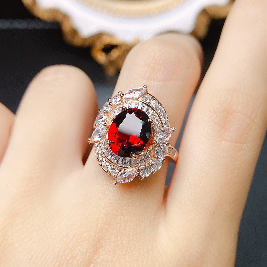 Bold Halo Statemetn Garnet Ring