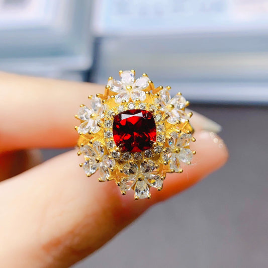 Radiant Starburst Garnet Ring