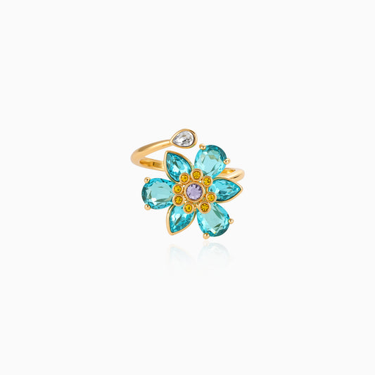 Open Floral Wrap Ring-Blue