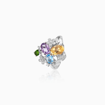 Rainbow Blossom Cluster Ring