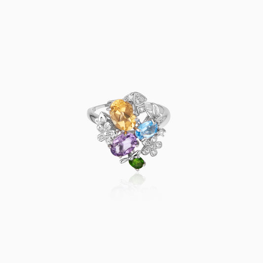 Rainbow Blossom Cluster Ring