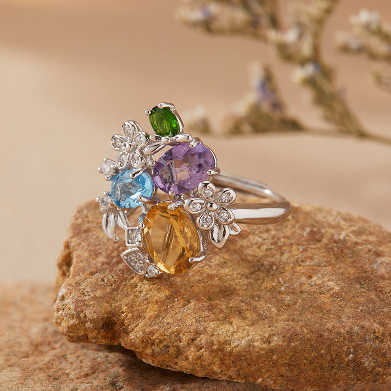Rainbow Blossom Cluster Ring