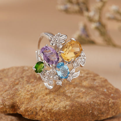 Rainbow Blossom Cluster Ring