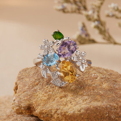 Rainbow Blossom Cluster Ring