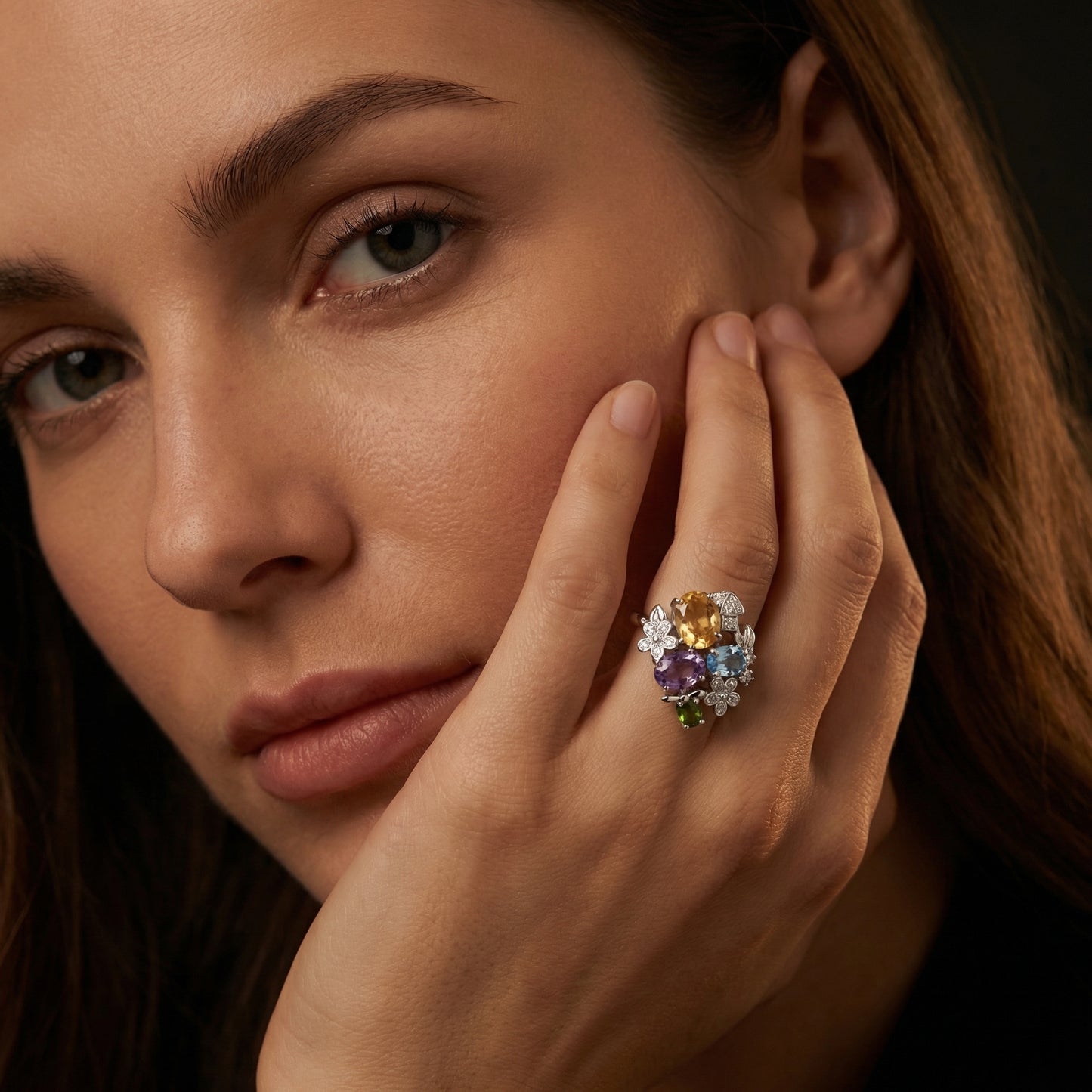 Rainbow Blossom Cluster Ring