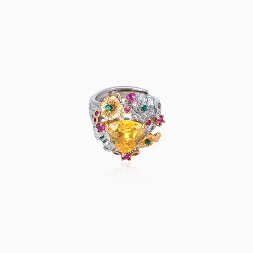 Floral Cluster Open Ring