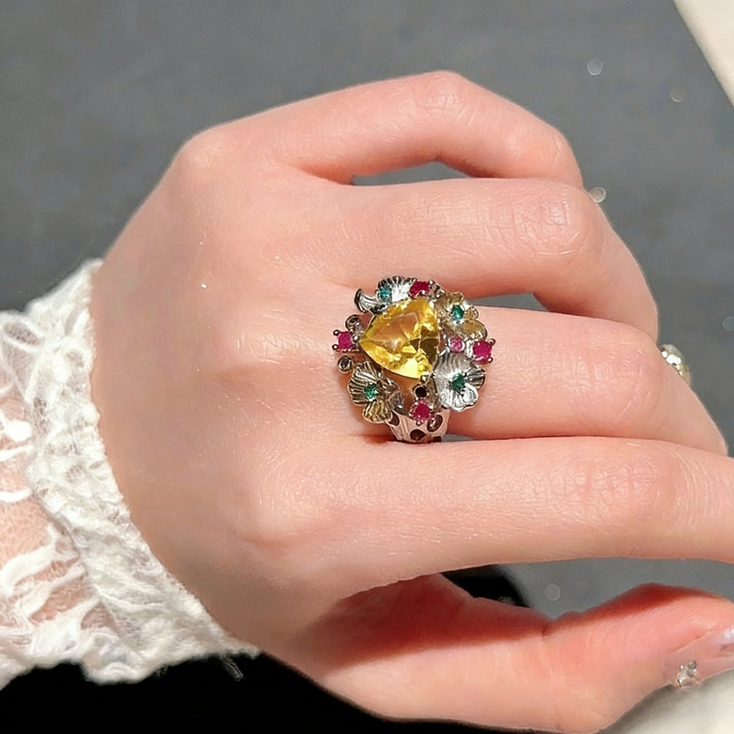 Floral Cluster Open Ring