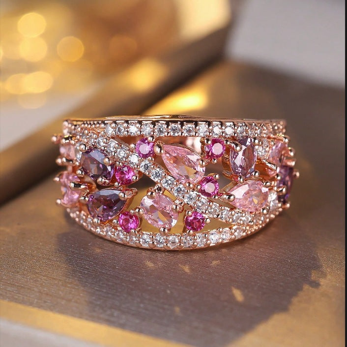Colored Gemstone Tide Ocean Ring