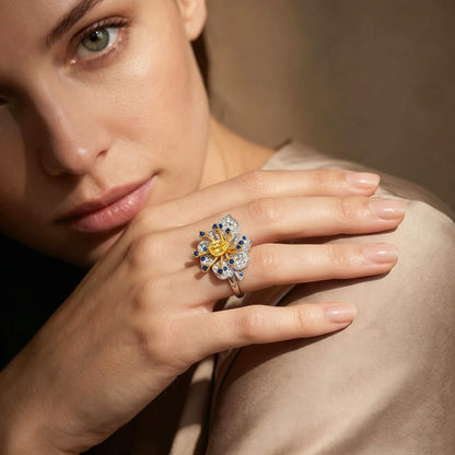 Blue Petal Bloom Ring