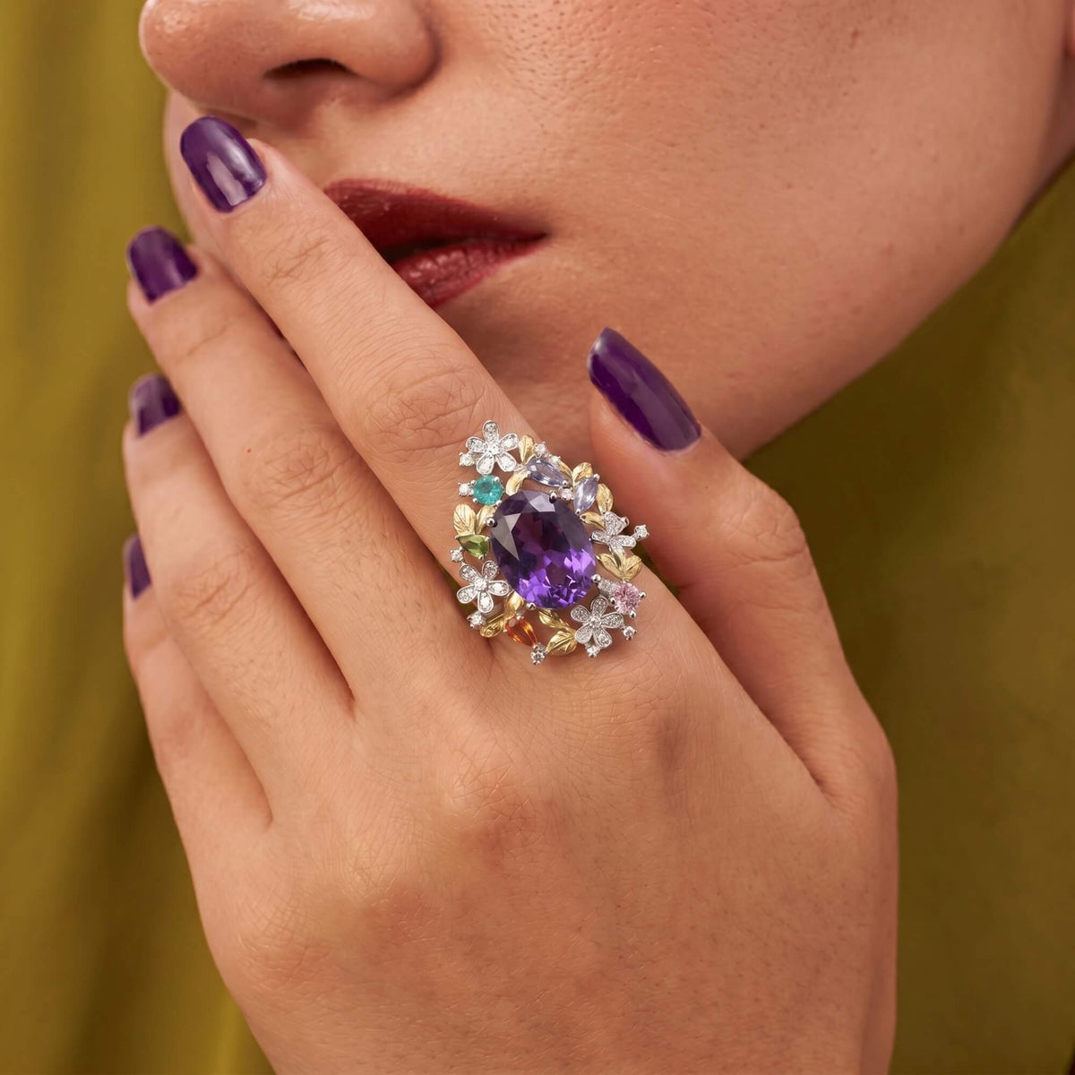 Violet Floral Bloom Ring