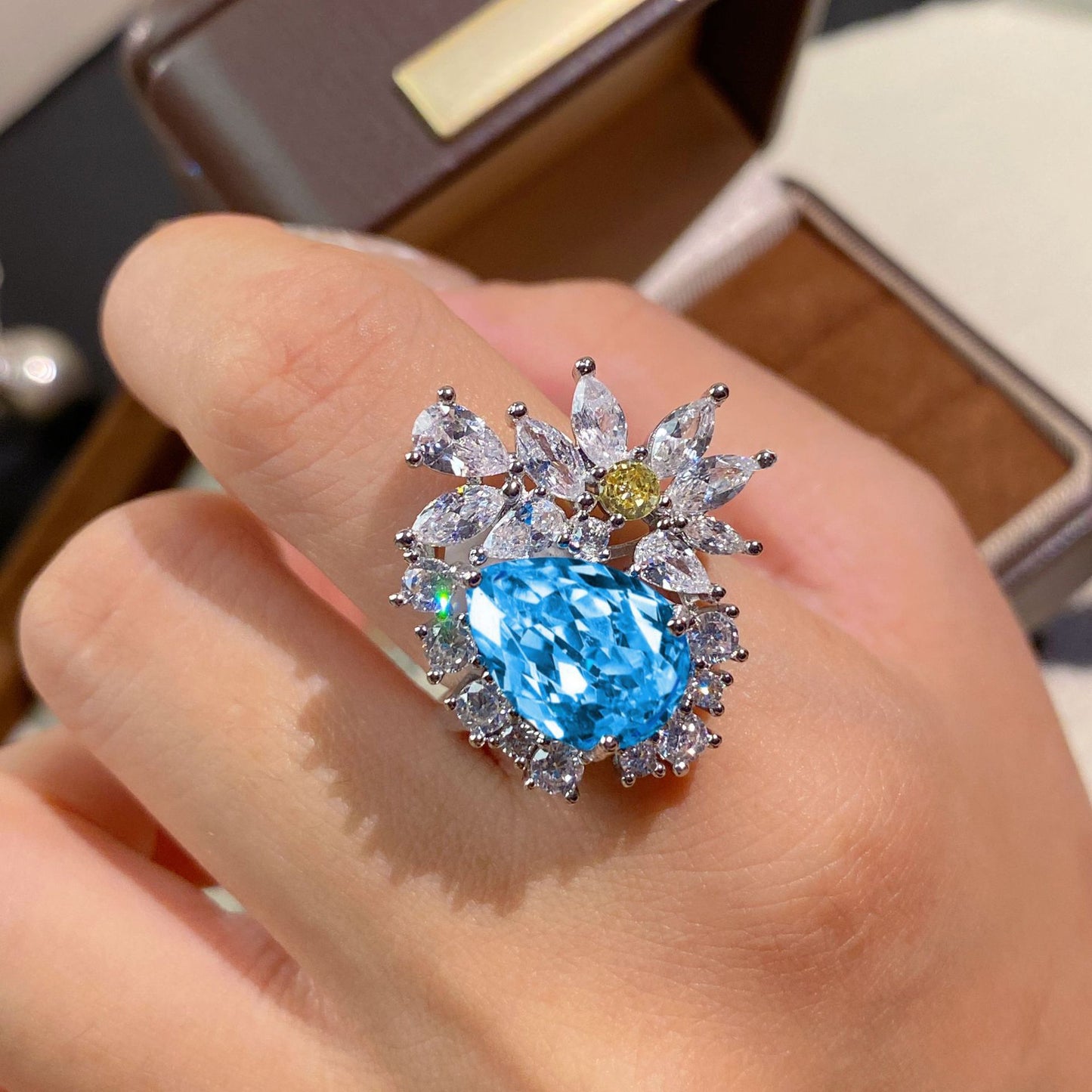 Ice Blue Daisy Ring