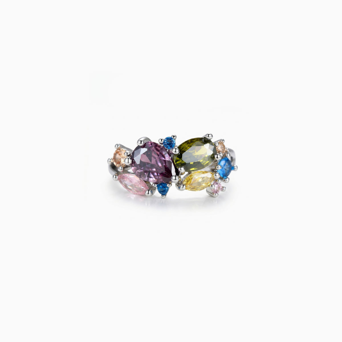 Colored Cluster Band Ring
