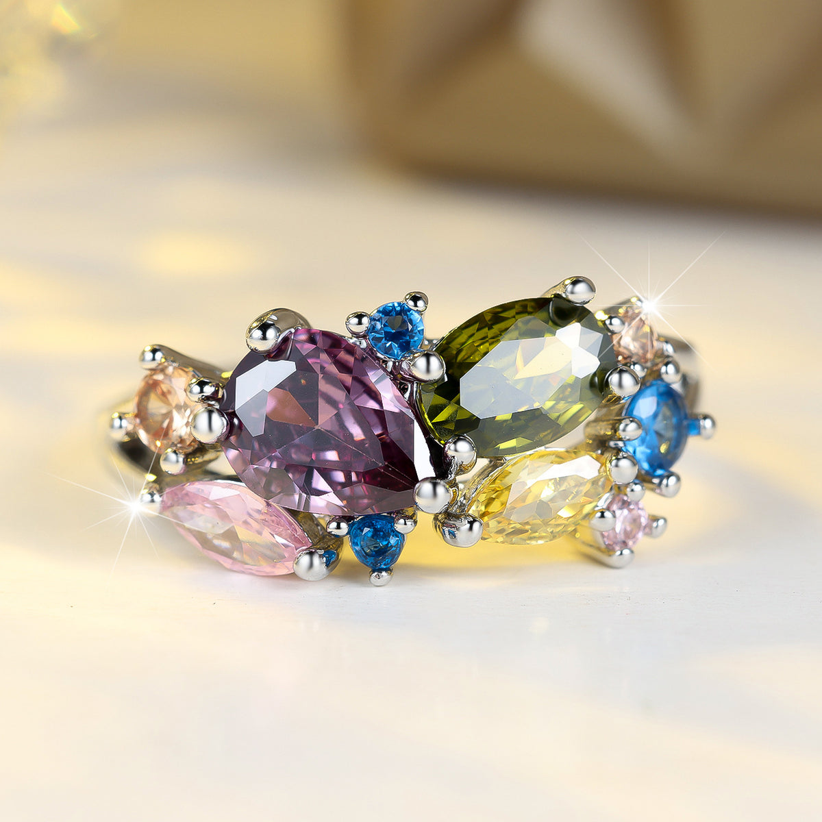 Colored Cluster Band Ring