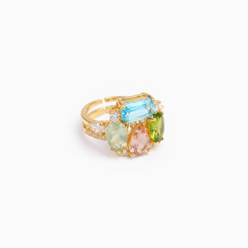 Aqua Petal Open Ring