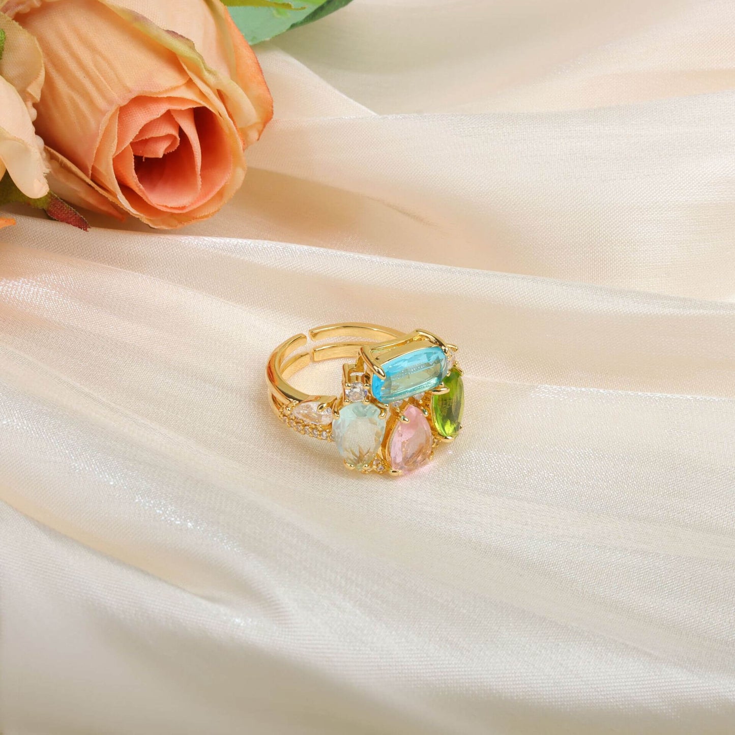 Aqua Petal Open Ring