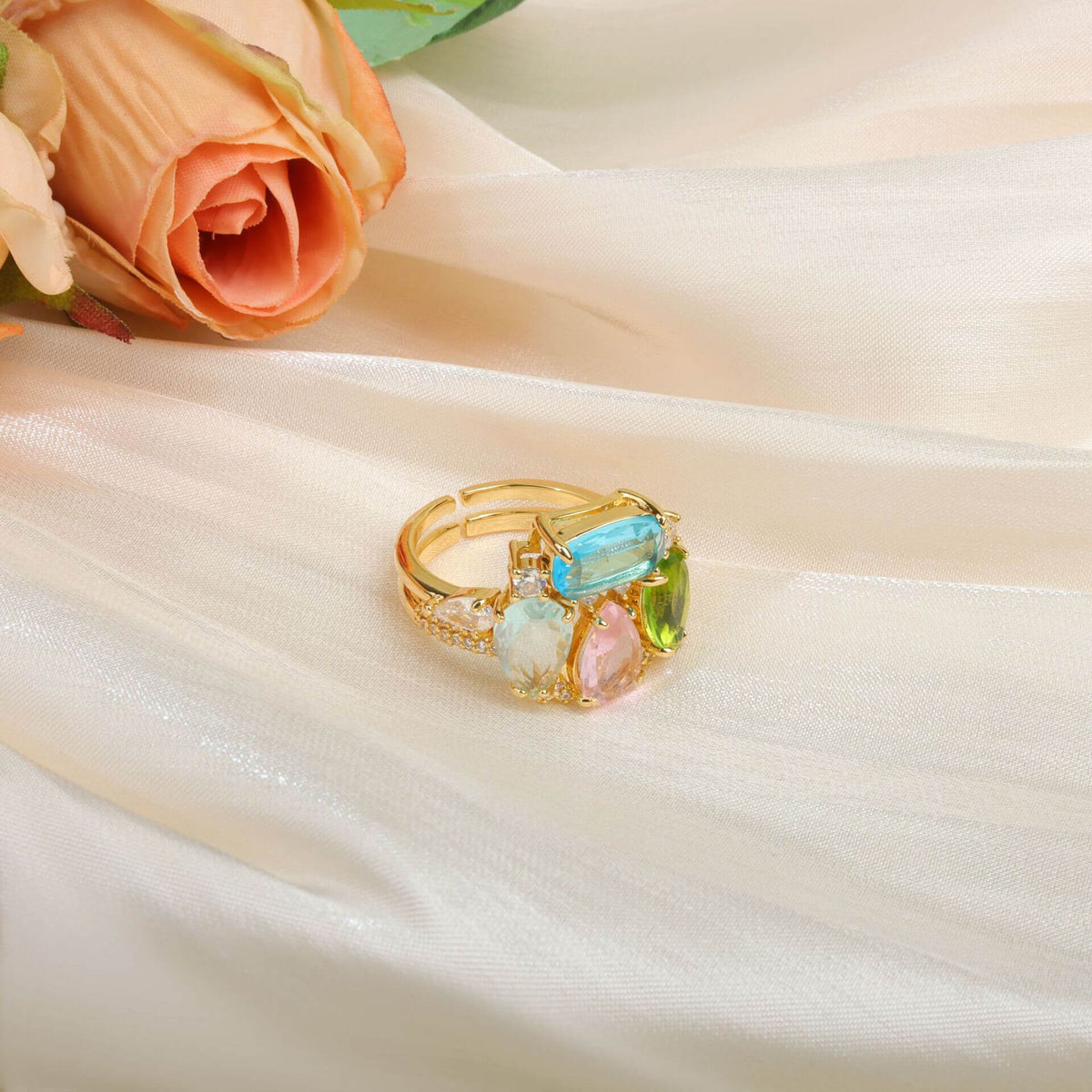 Aqua Petal Open Ring