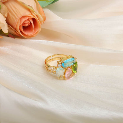 Aqua Petal Open Ring