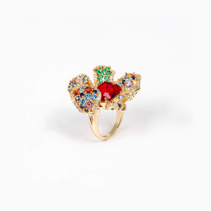 Red Bloom Open Ring