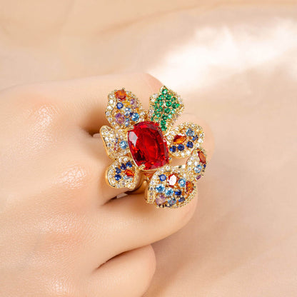 Red Bloom Open Ring