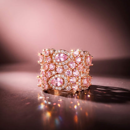 Pink Cluster Collage Open Ring