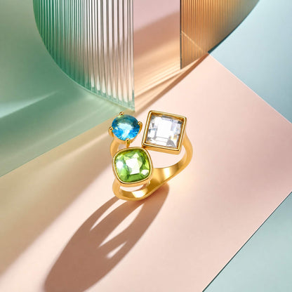 Gem Collage Geometric Open Ring