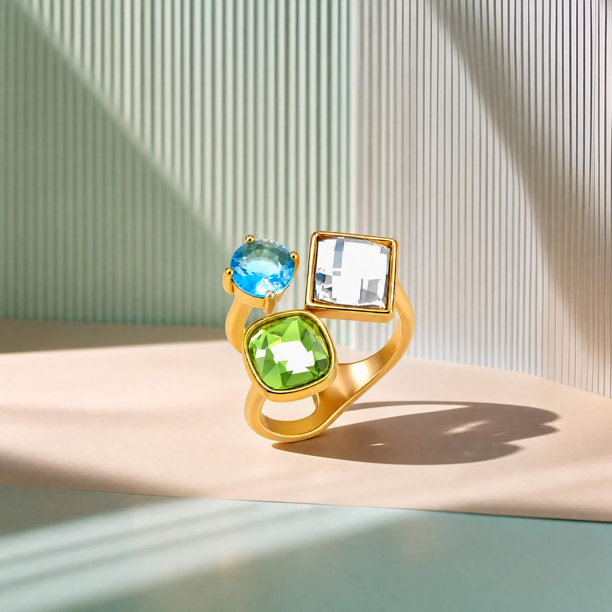 Gem Collage Geometric Open Ring