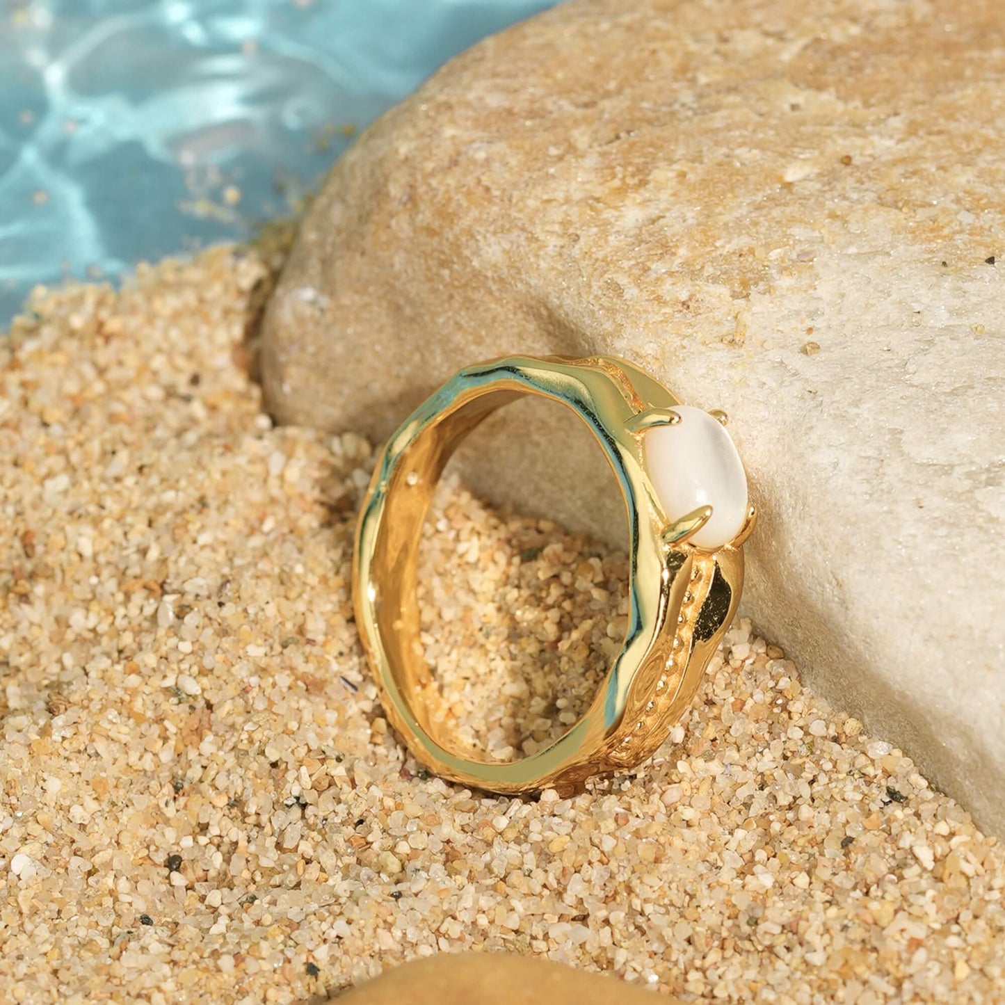 Beaded Gold Band Ring
