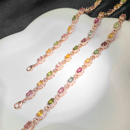 Oval Rainbow Galaxy Tourmaline Bracelet