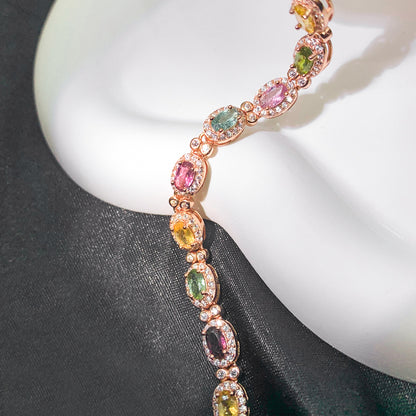 Oval Rainbow Galaxy Tourmaline Bracelet