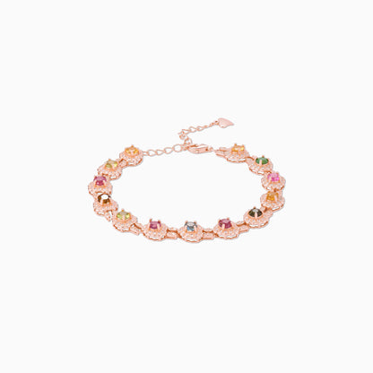Multicolor Tourmaline Rainbow Halo Bracelet – Round-Cut Floral Design