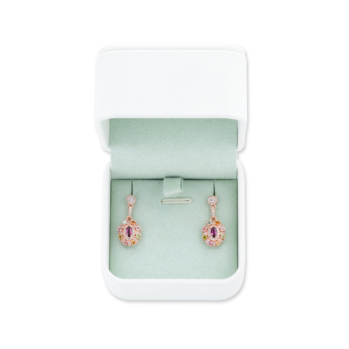 Multicolor Tourmaline Halo Oval-Cut Drop Earrings