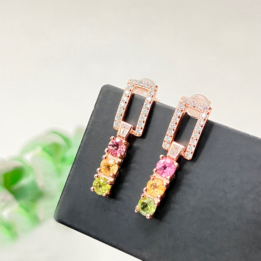 Rectangle Galaxy Tourmaline Earrings