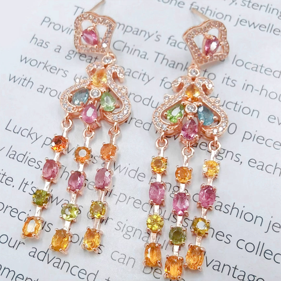 Rainbow Galaxy Curtain Tourmaline Earrings