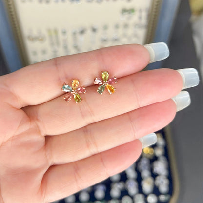 Multi-Color Flower Tourmaline Earrings