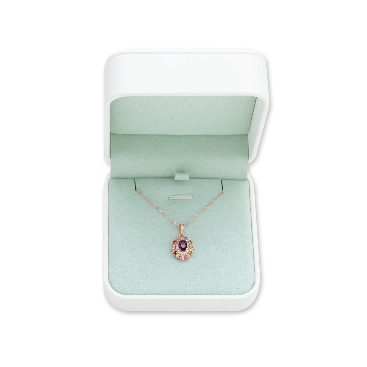 Multicolor Tourmaline Halo Oval-Cut Pendant Necklace