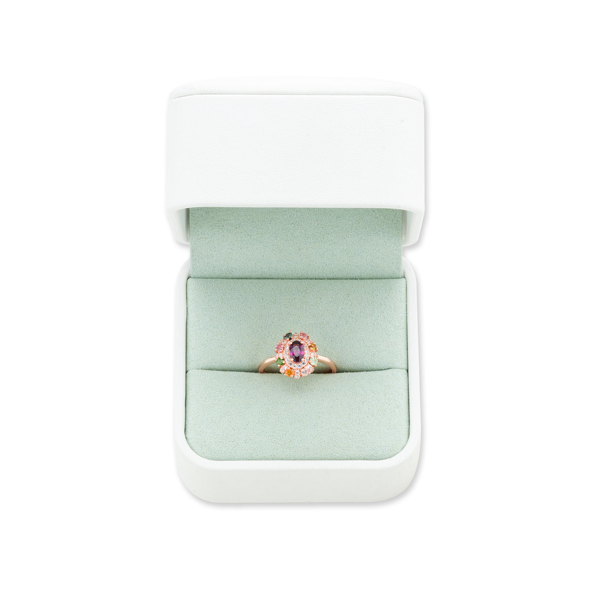 Multicolor Tourmaline Halo Oval-Cut Ring