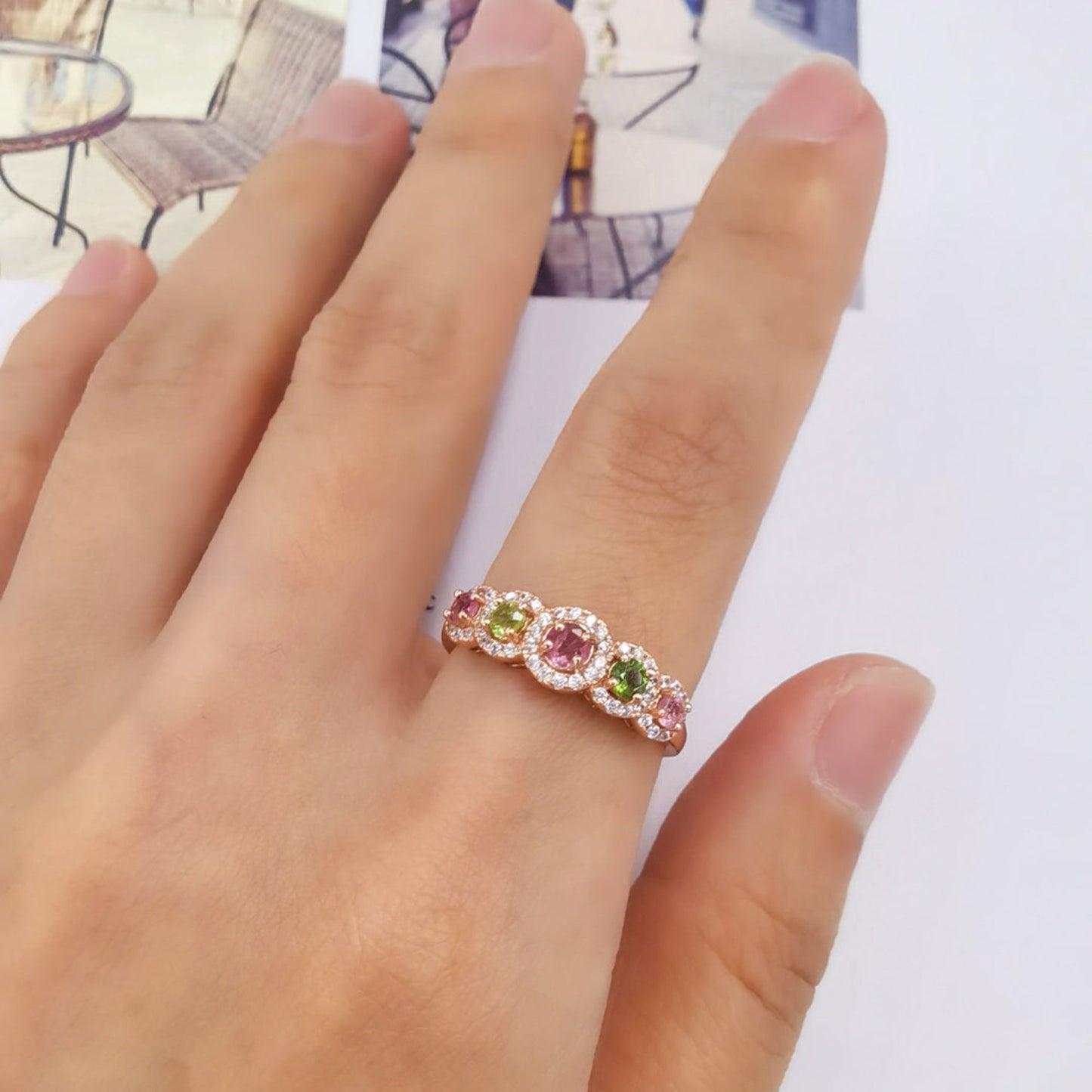 Double-Color Simple Tourmaline Ring