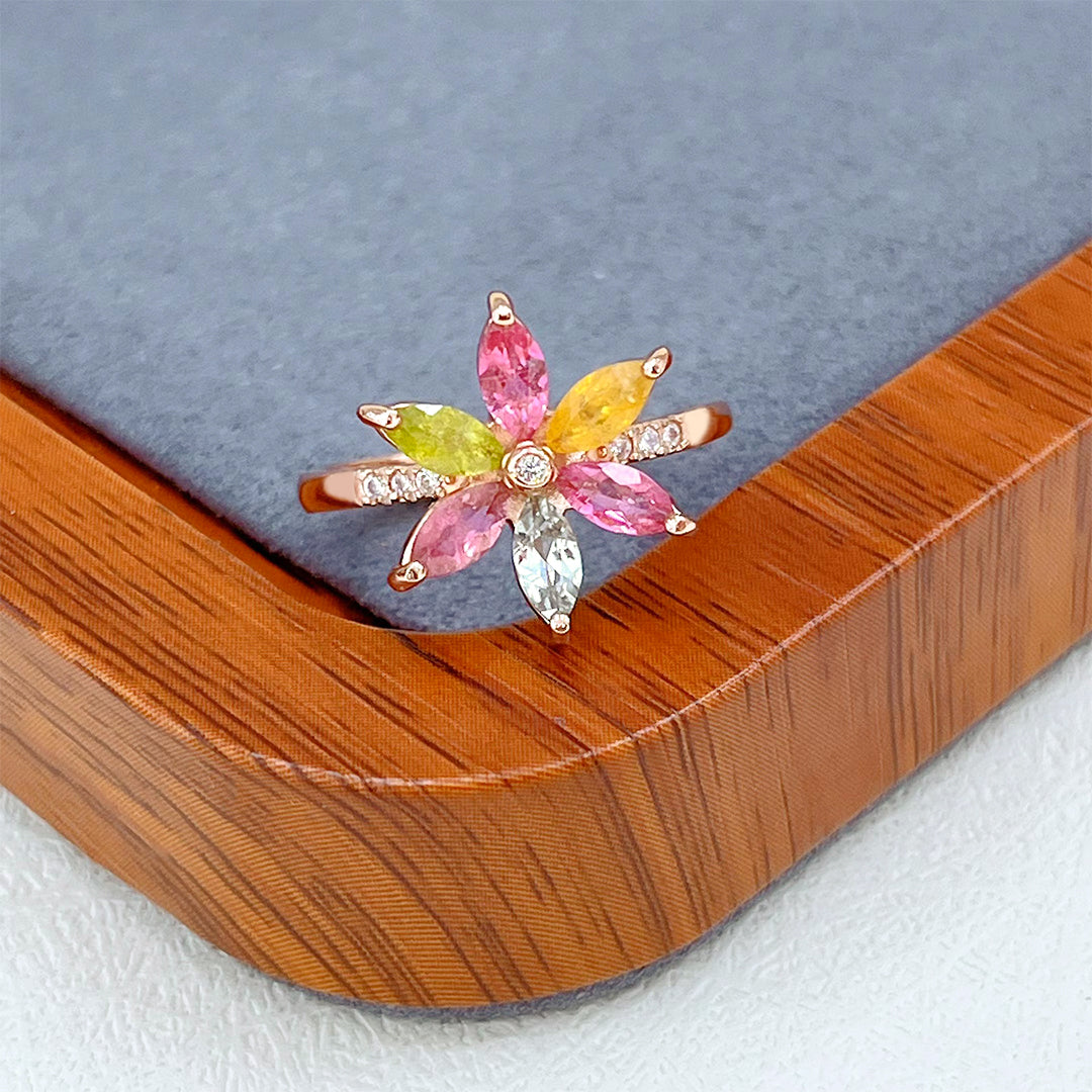 Hexagon Flower Tourmaline Ring