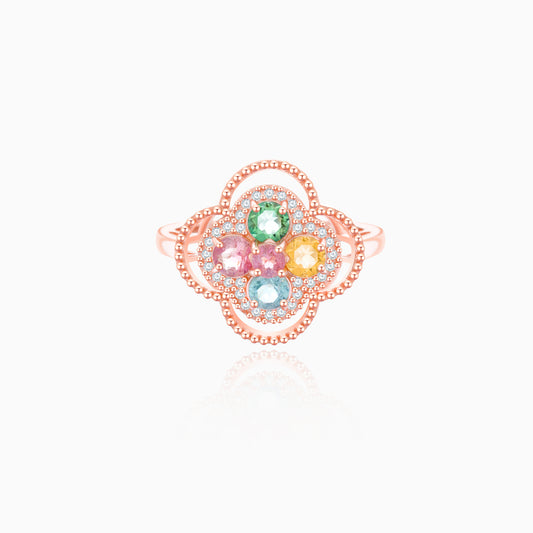 Four Leaf Flower Tourmaline Ring