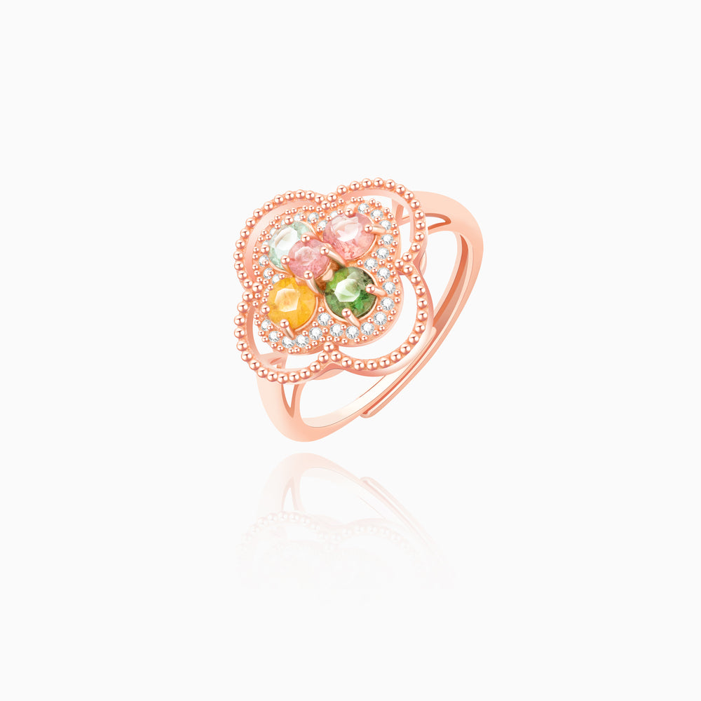 Four Leaf Flower Tourmaline Ring