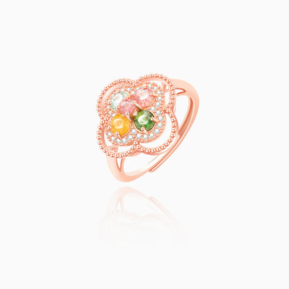 Four Leaf Flower Tourmaline Ring