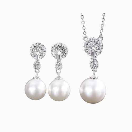 Pave Halo Pearl Jewelry Set