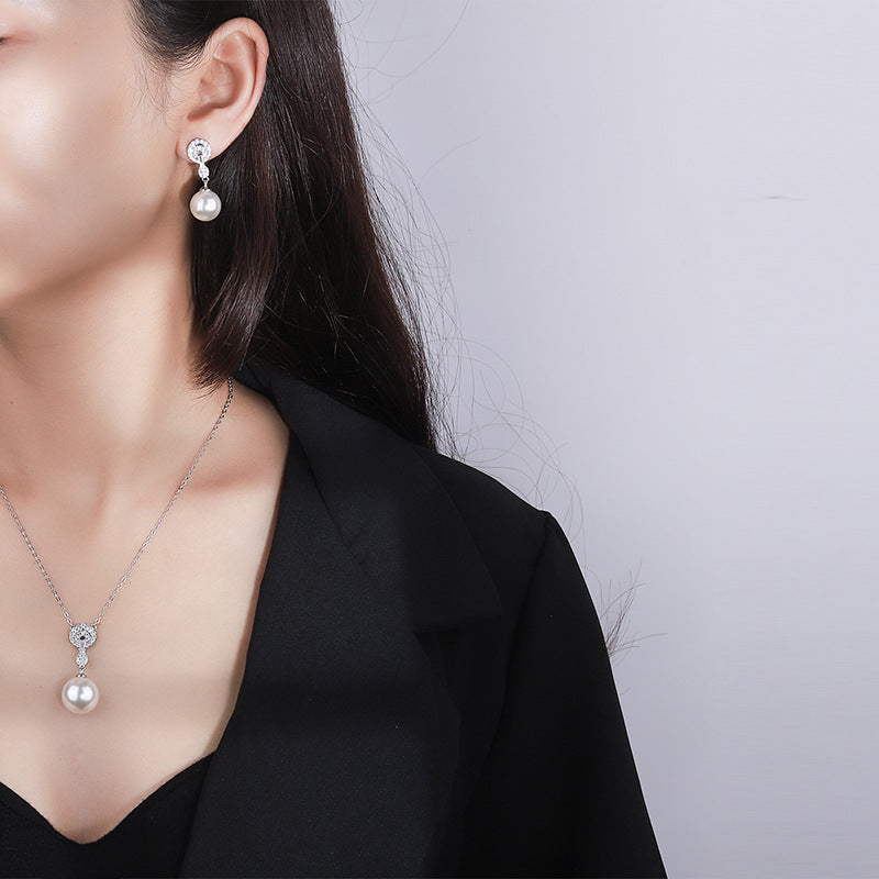 Pave Halo Pearl Jewelry Set